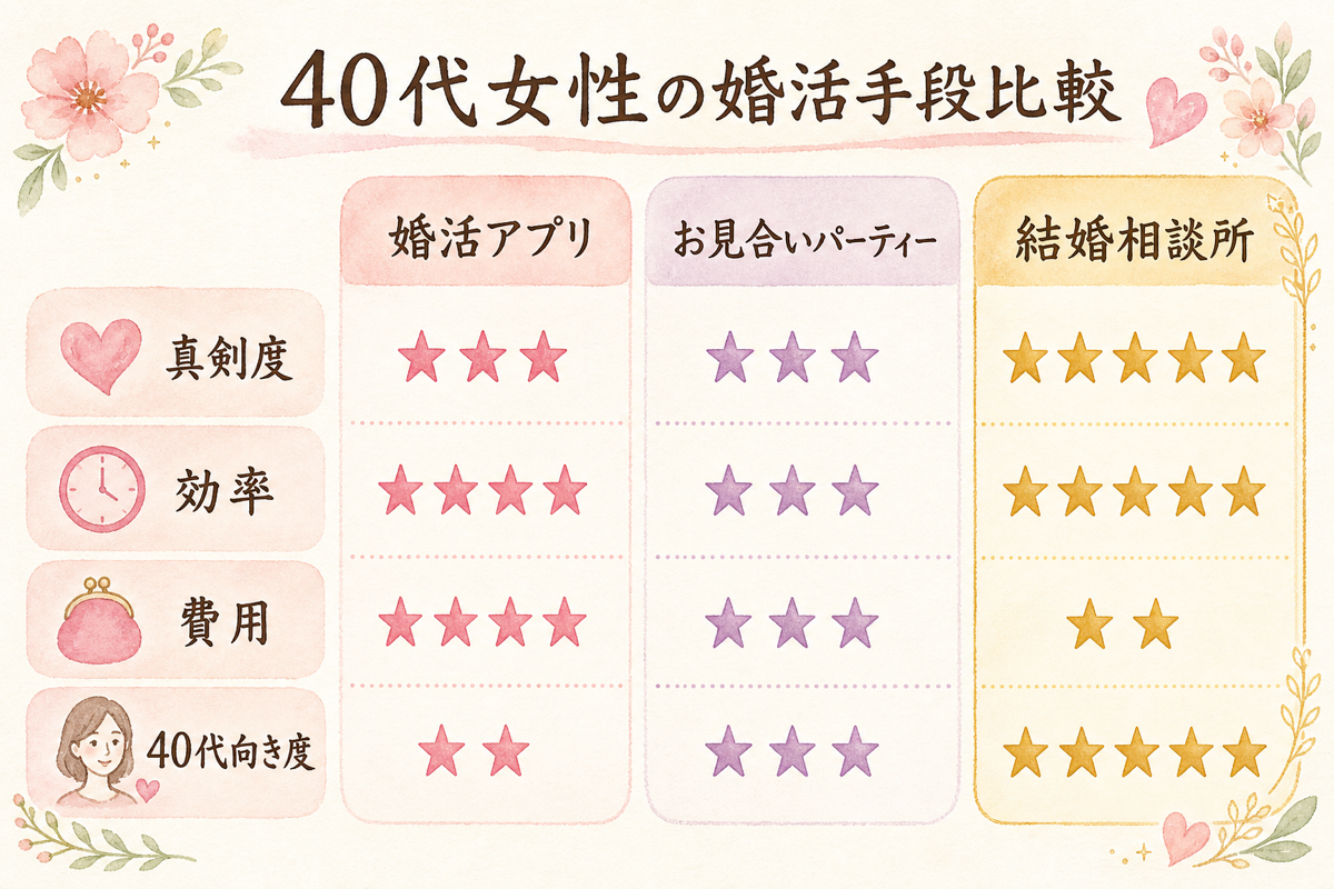 40代女性の婚活手段比較