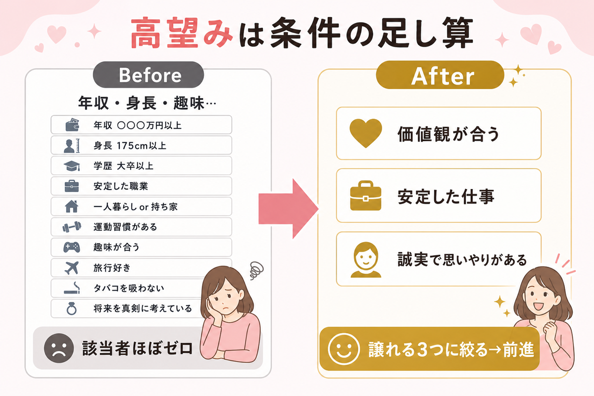 高望みは条件の足し算