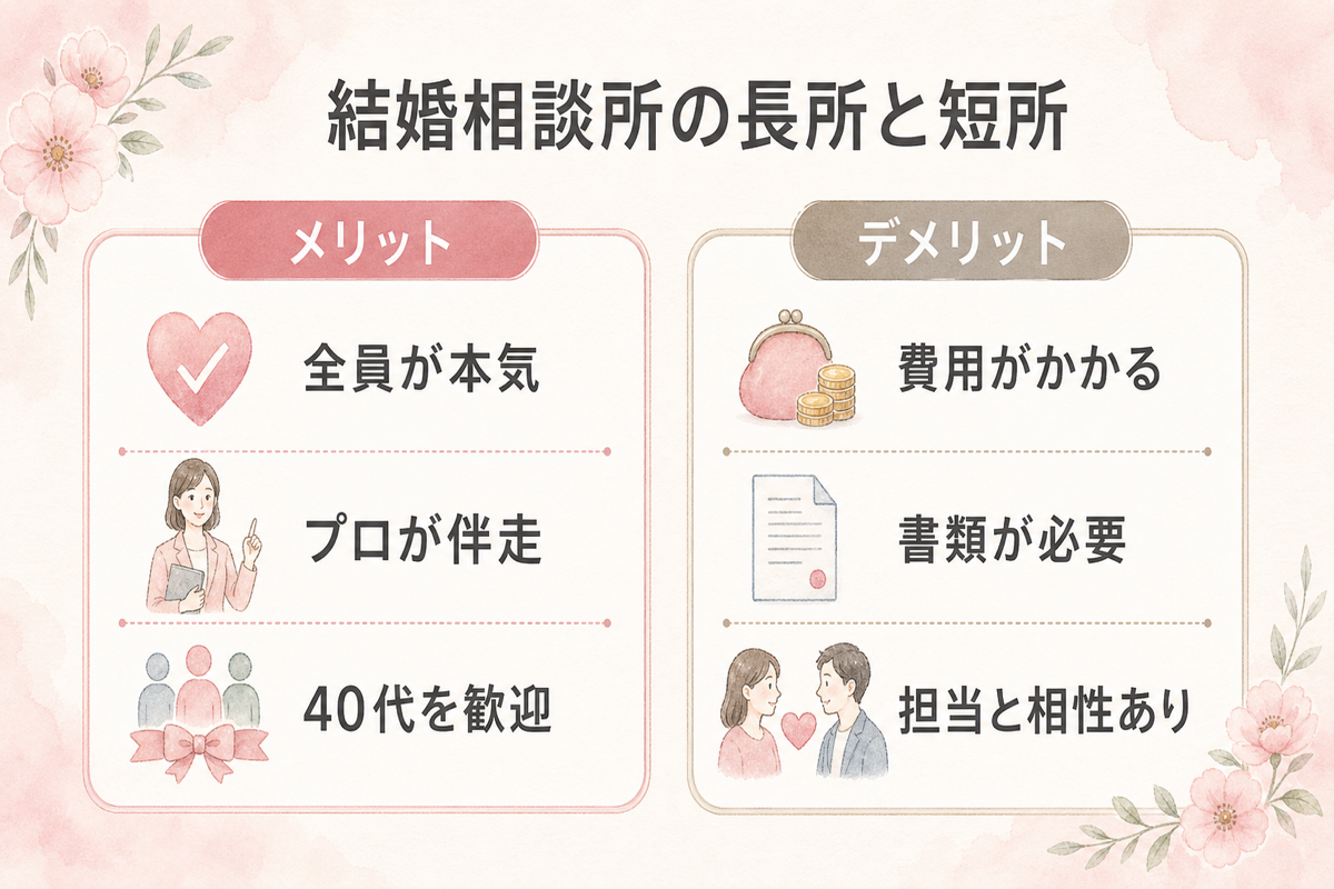 結婚相談所の長所と短所インフォグラフィック