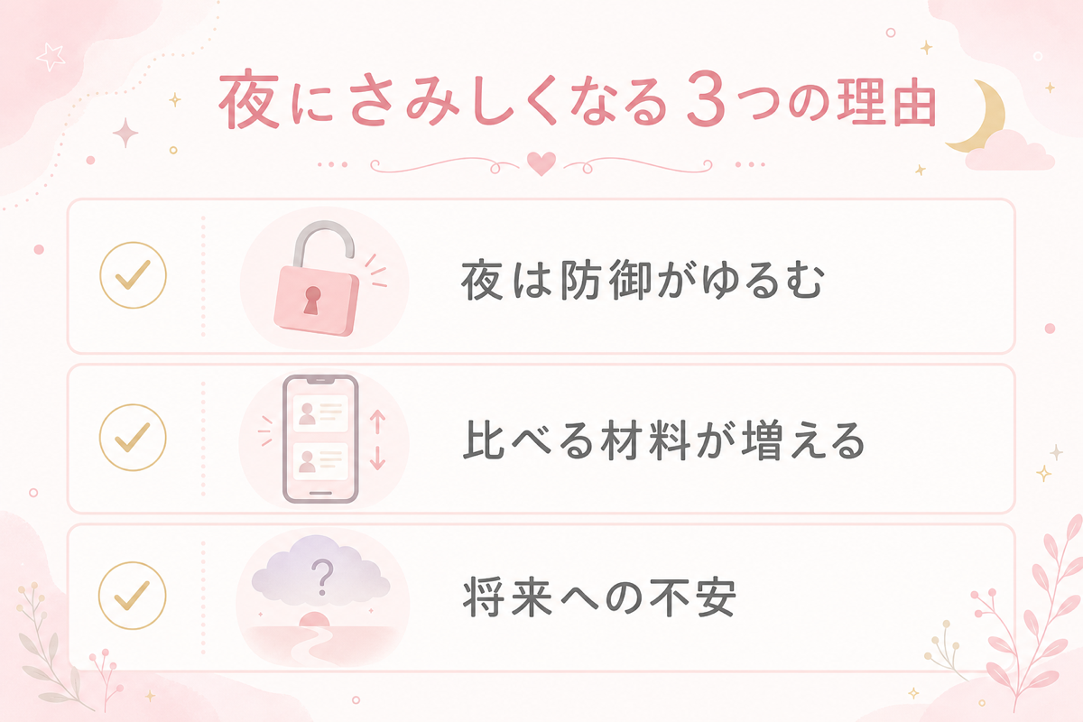 夜にさみしくなる3つの理由の図解