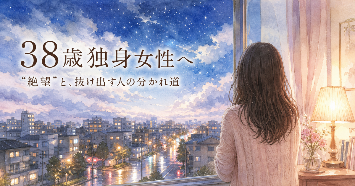38歳独身女性へ 雨上がりの夜の窓辺のイラスト