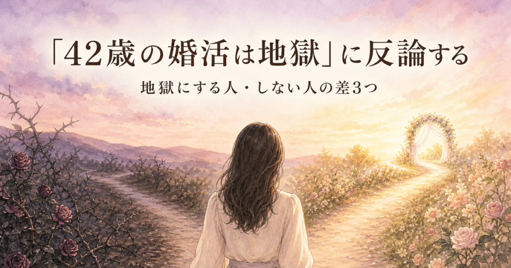 42歳の婚活は地獄に反論する 分かれ道に立つ女性のイラスト