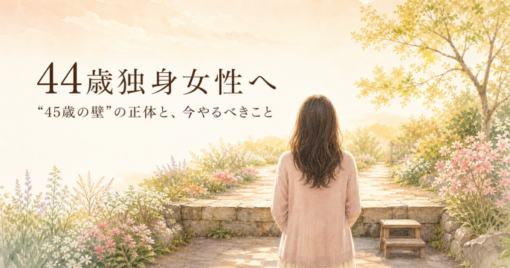 44歳独身女性へ 45歳の壁は小さな段差 庭の小道のイラスト