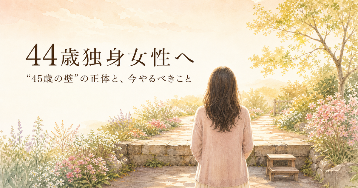 44歳独身女性へ 45歳の壁は小さな段差 庭の小道のイラスト