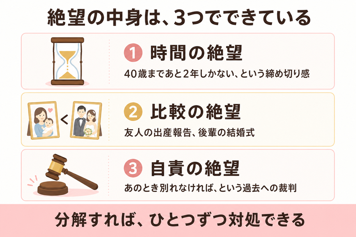 絶望の中身は3つ 時間・比較・自責の図解