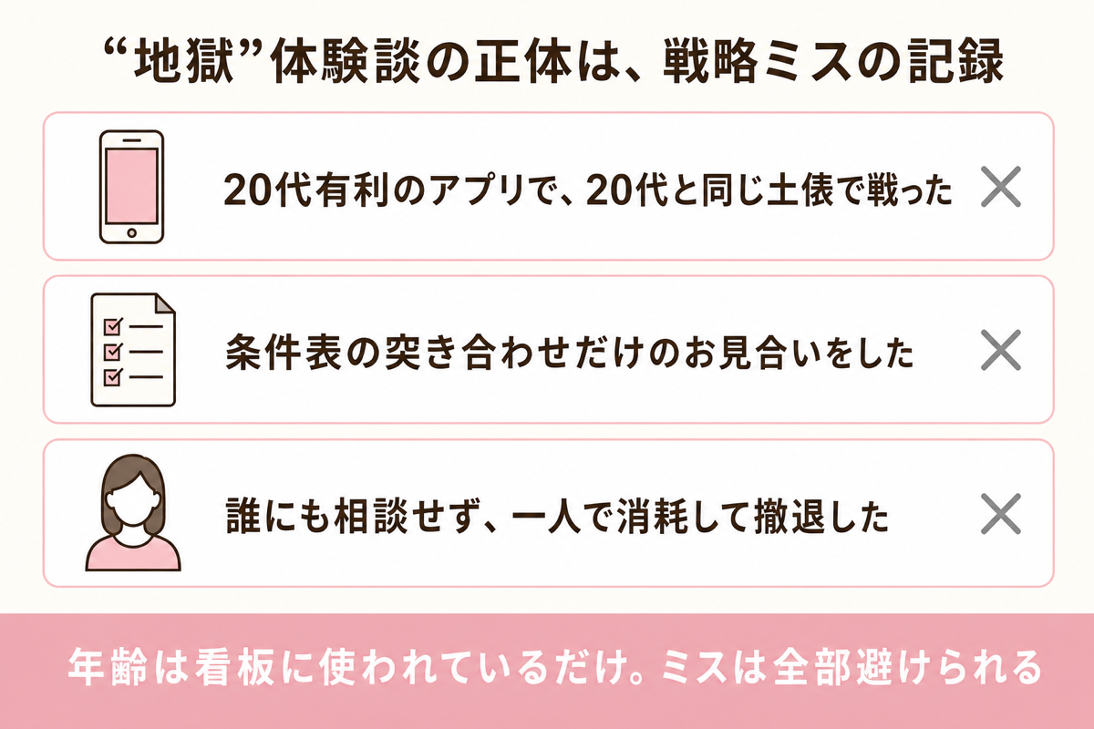 地獄体験談の正体は戦略ミスの記録 3つのミスの図解