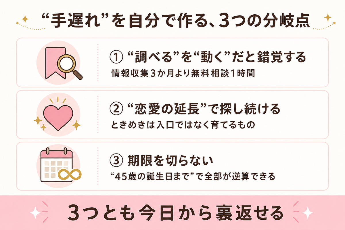 手遅れを自分で作る3つの分岐点の図解