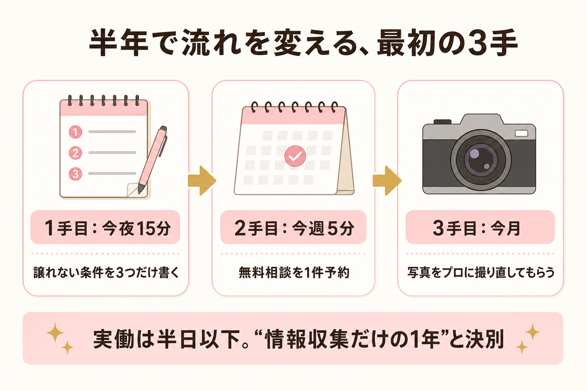 半年で流れを変える最初の3手のステップ図解