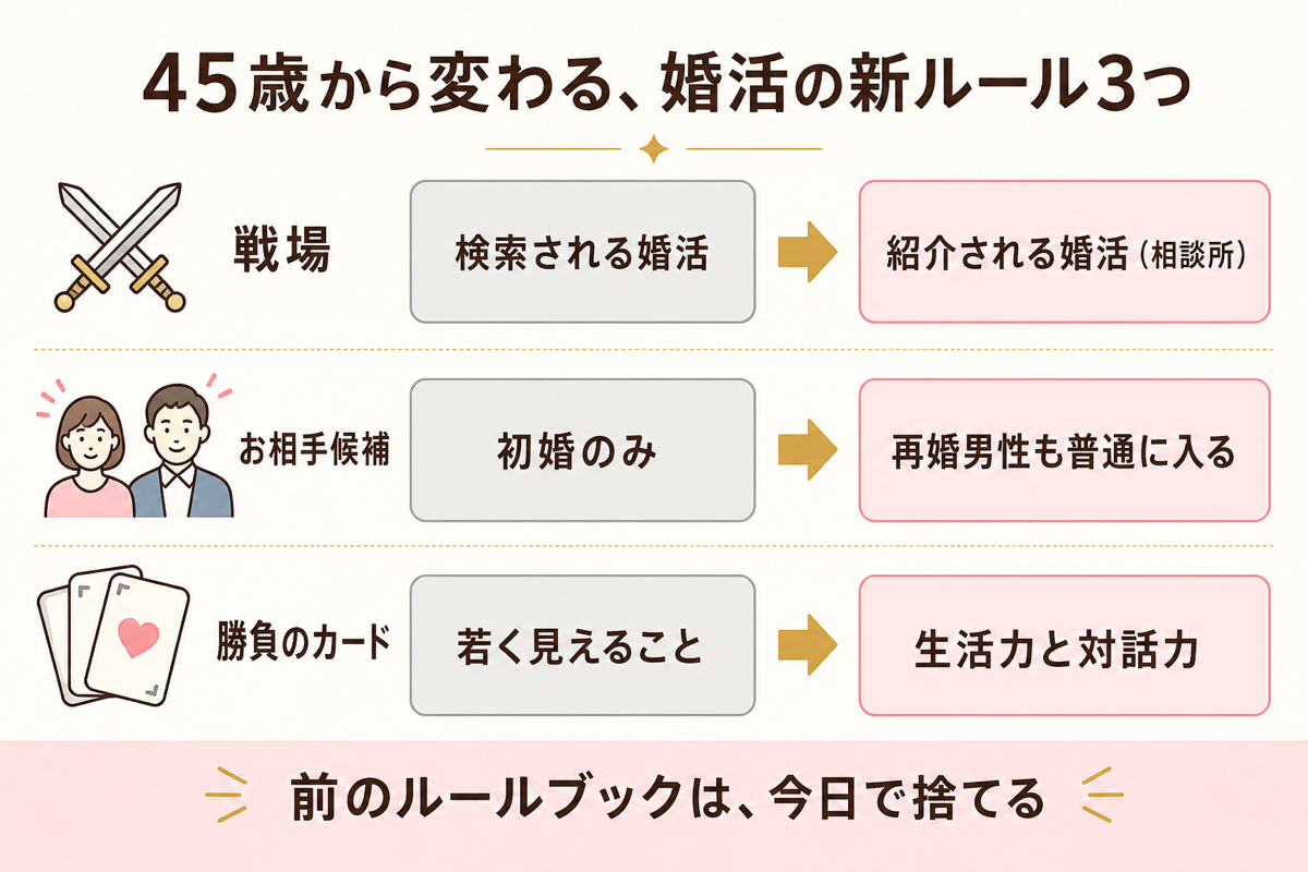 45歳から変わる婚活の新ルール3つの図解
