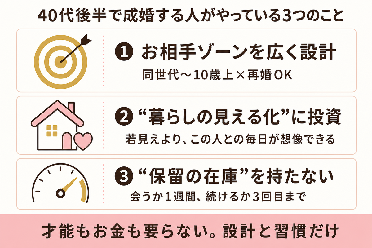 40代後半で成婚する人がやっている3つのことの図解