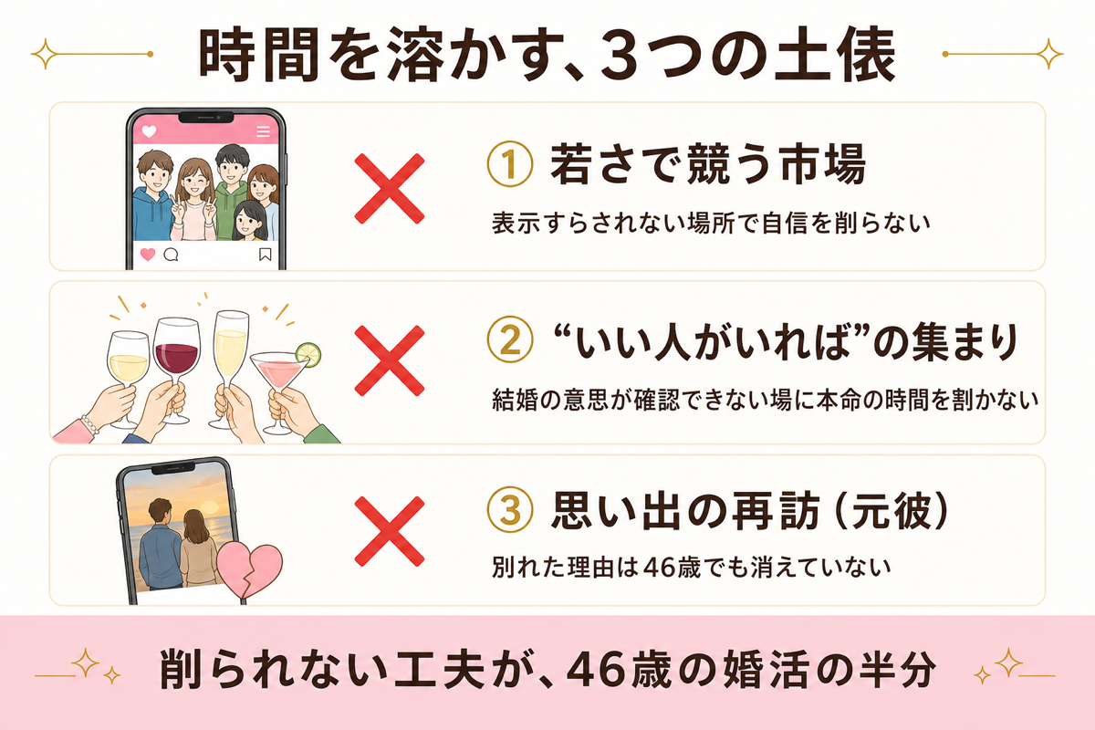 時間を溶かす3つの土俵の図解