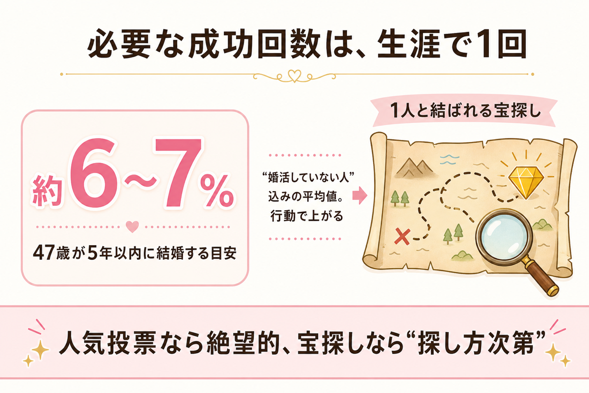 必要な成功回数は生涯で1回 47歳の宝探しの図解