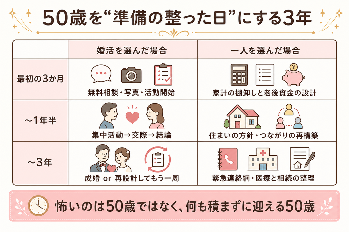 50歳を準備の整った日にする3年の逆算表図解
