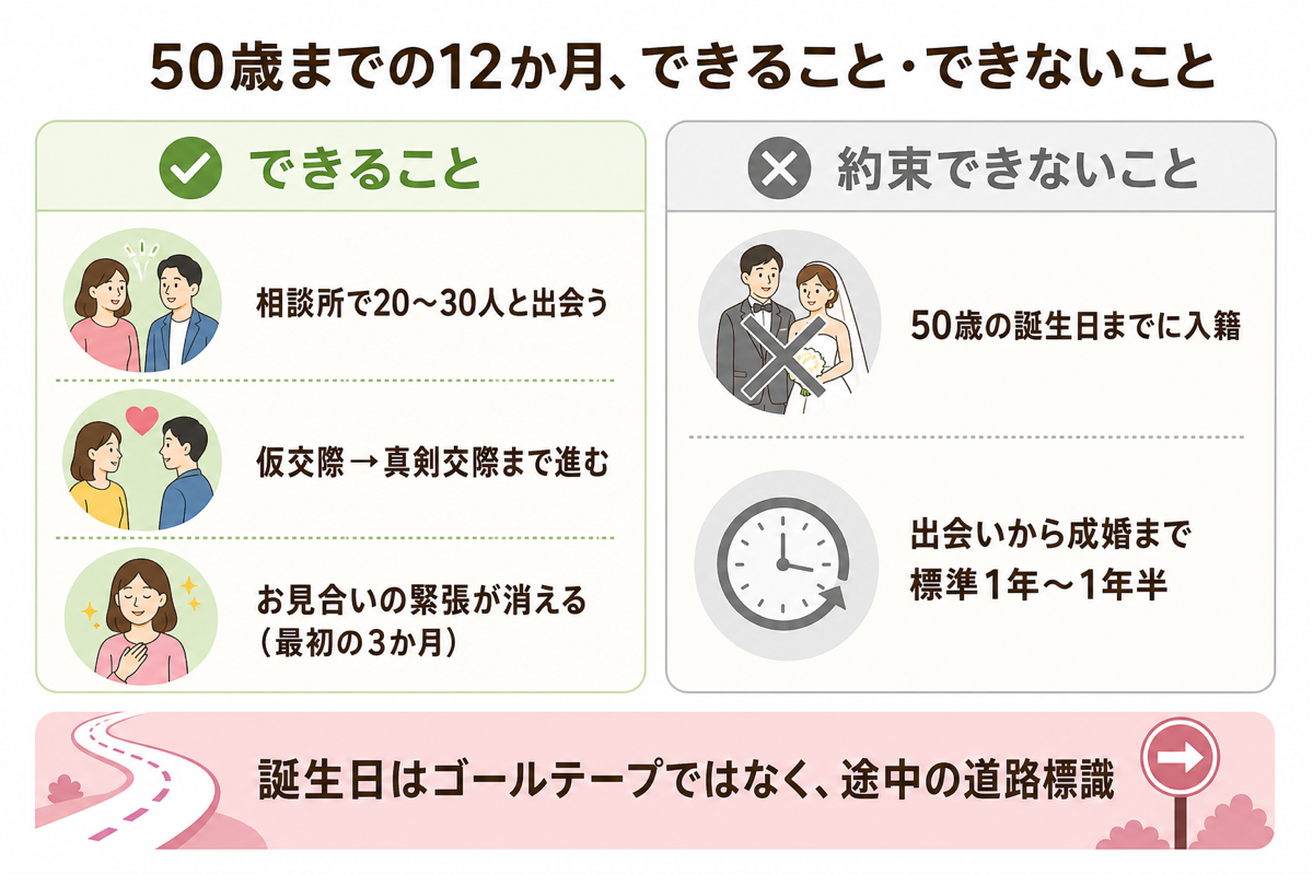 50歳までの12か月できることできないことの図解