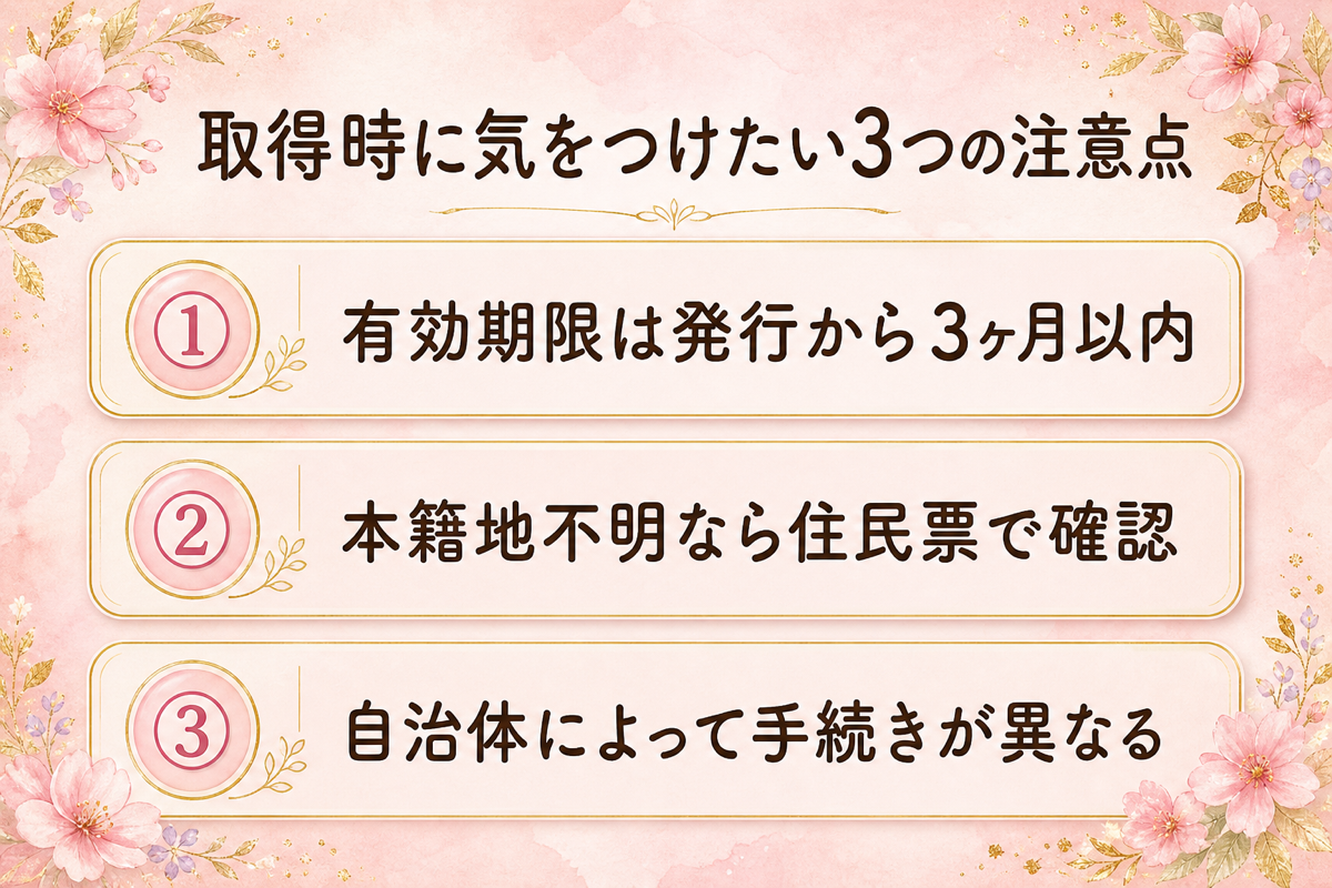 取得時に気をつけたい3つの注意点