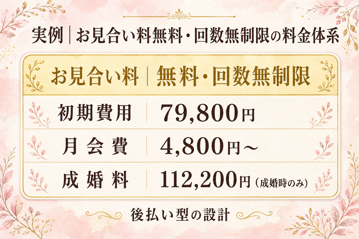 お見合い料無料・回数無制限の料金体系の実例の図解