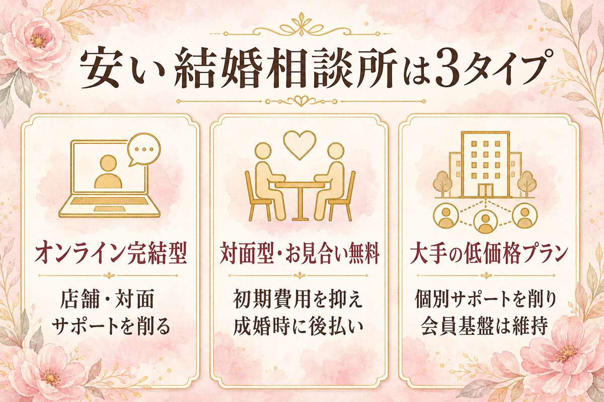 安い結婚相談所の3タイプの図解