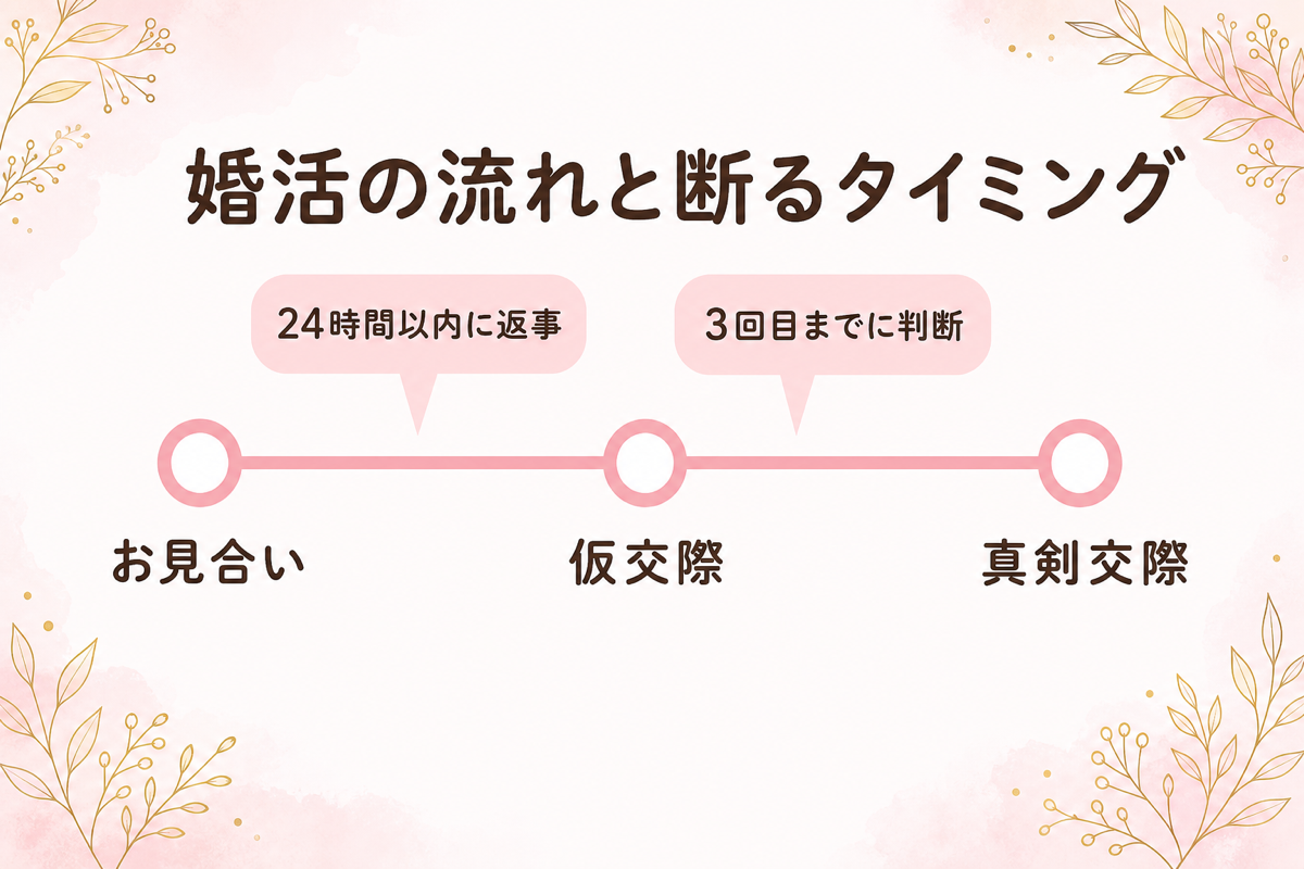 婚活の流れと断るタイミングのタイムライン