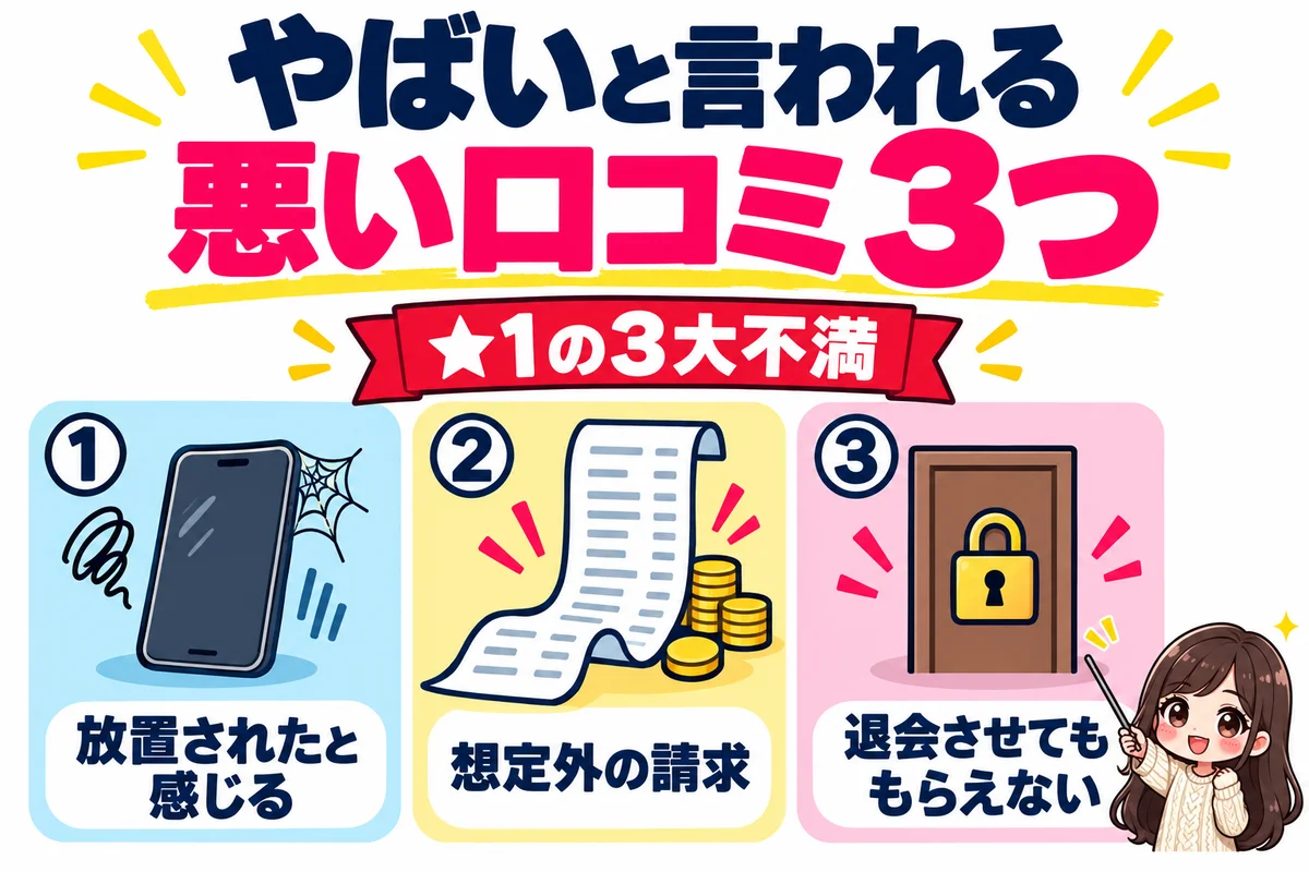 ラポールアンカーがやばいと言われる悪い口コミ3つ:放置されたと感じる・想定外の請求・退会させてもらえない
